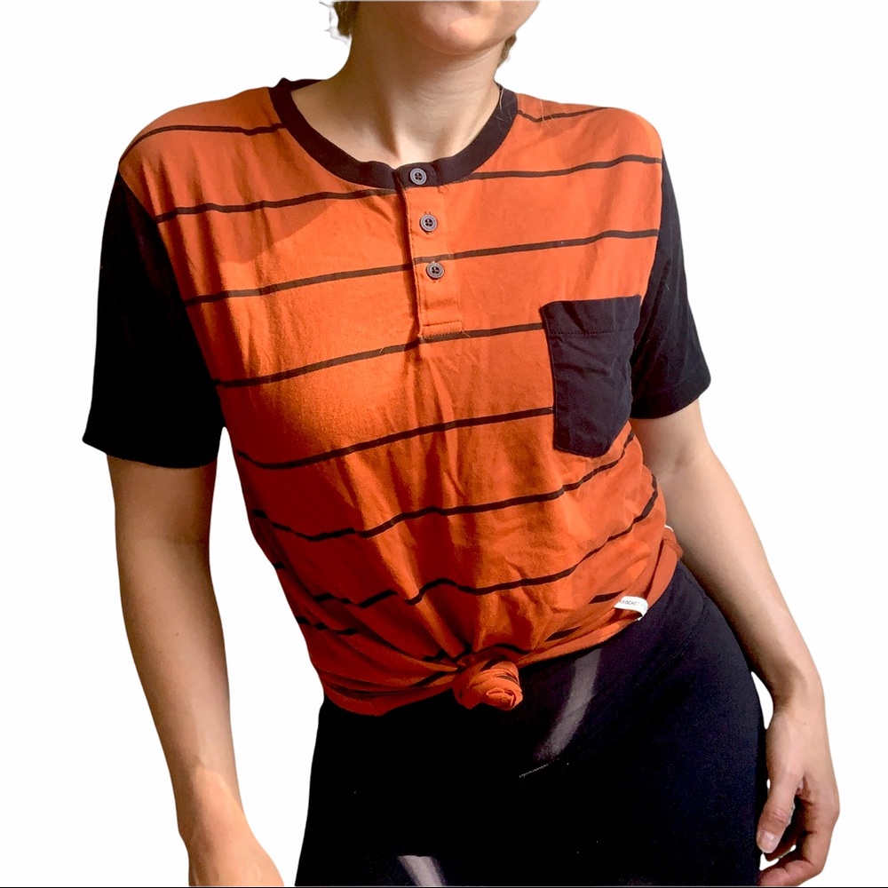 Krochet Kids Orange and Black Striped T Shirt - Picture 1 of 3